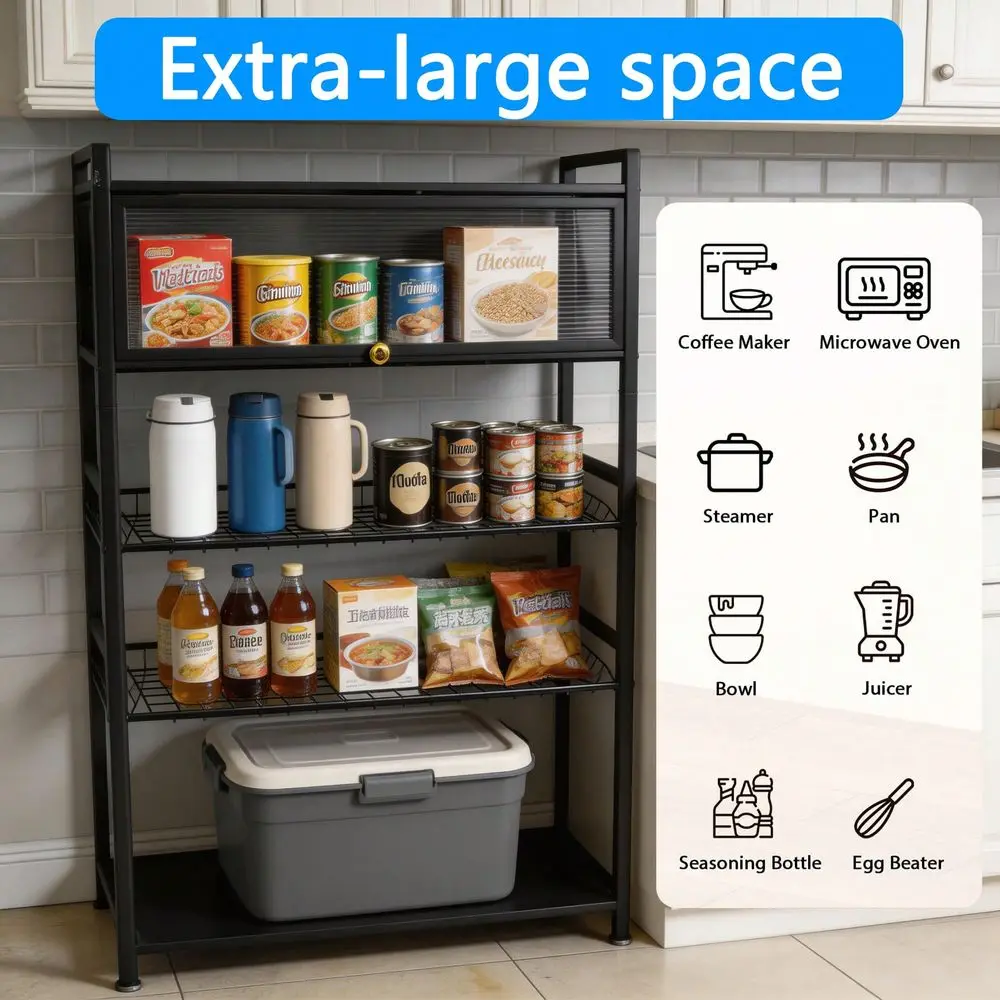 Free Standing Kitchen Storage Shelf Rack, 5 Tier Kitchen Microwave Cart,5 Tier Heavy Duty Black Metal Rolling Cart With Lockabl
Free Standing Kitchen Storage Shelf Rack, 5 Tier Kitchen Microwave Cart,5 Tier Heavy Duty Black Metal Rolling Cart With Lockabl