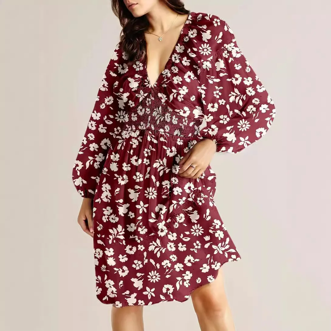 2025 New Fashion Women’s Floral Printed Casual Trendy V-neck Long Sleeve Above Knee Length Pleated Loose Dresses Female Clothes
2025 New Fashion Women’s Floral Printed Casual Trendy V-neck Long Sleeve Above Knee Length Pleated Loose Dresses Female Clothes