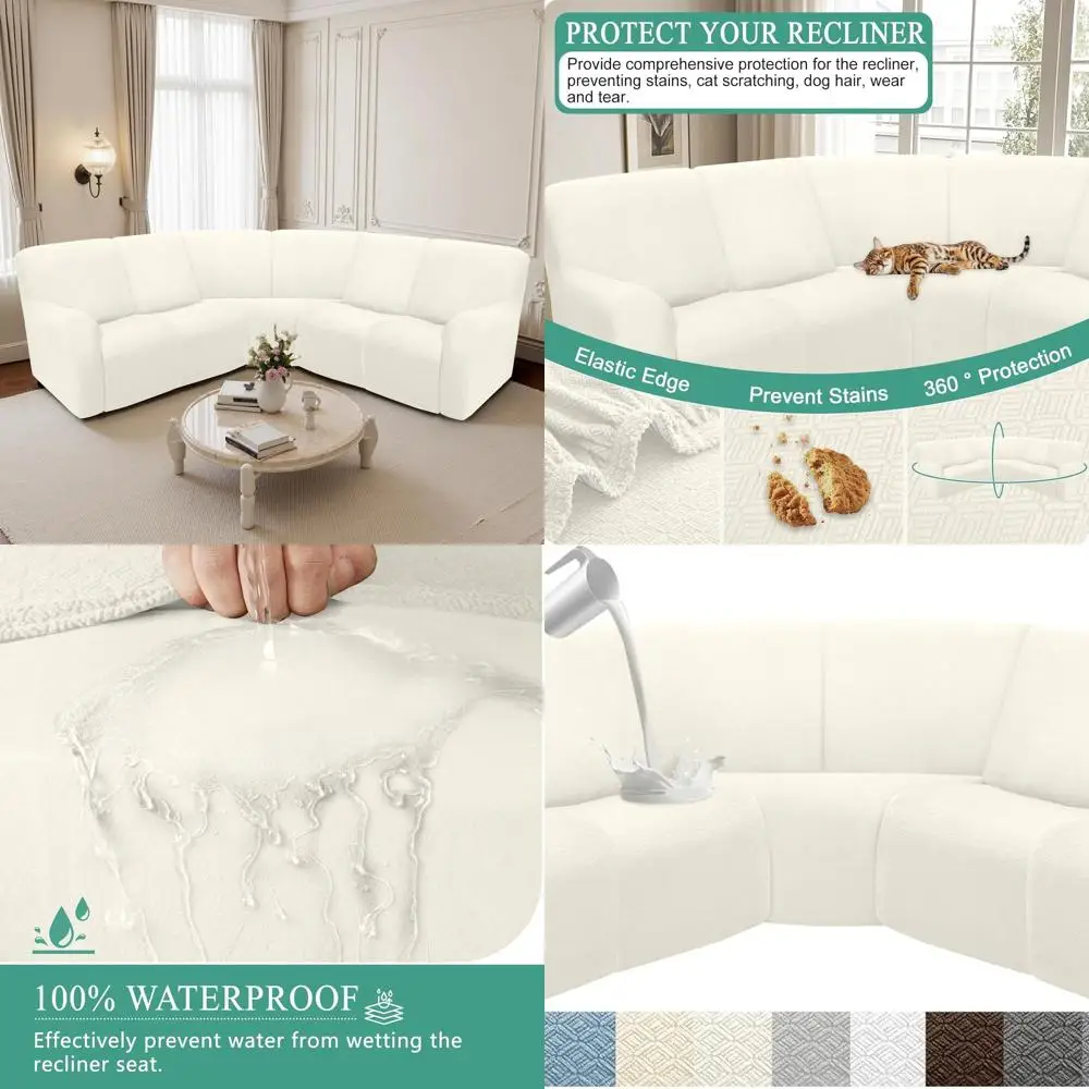 Washable 5-Seater Reclining Sectional Couch Cover, Stretch L-Shaped Sofa Slipcover for Recliner, Dog-Friendly Cream Cover
Washable 5-Seater Reclining Sectional Couch Cover, Stretch L-Shaped Sofa Slipcover for Recliner, Dog-Friendly Cream Cover