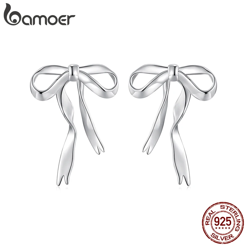 BAMOER Solid 925 Sterling Silver Bow Stud Earrings for Women Bowknot Jewelry Simple Earrings BSE1172
BAMOER Solid 925 Sterling Silver Bow Stud Earrings for Women Bowknot Jewelry Simple Earrings BSE1172