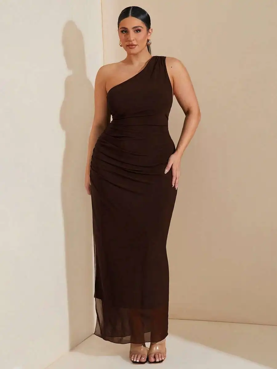 One Shoulder Asymmetrical Maxi Dress For Women Elegant Party Evening Dress Brown
One Shoulder Asymmetrical Maxi Dress For Women Elegant Party Evening Dress Brown