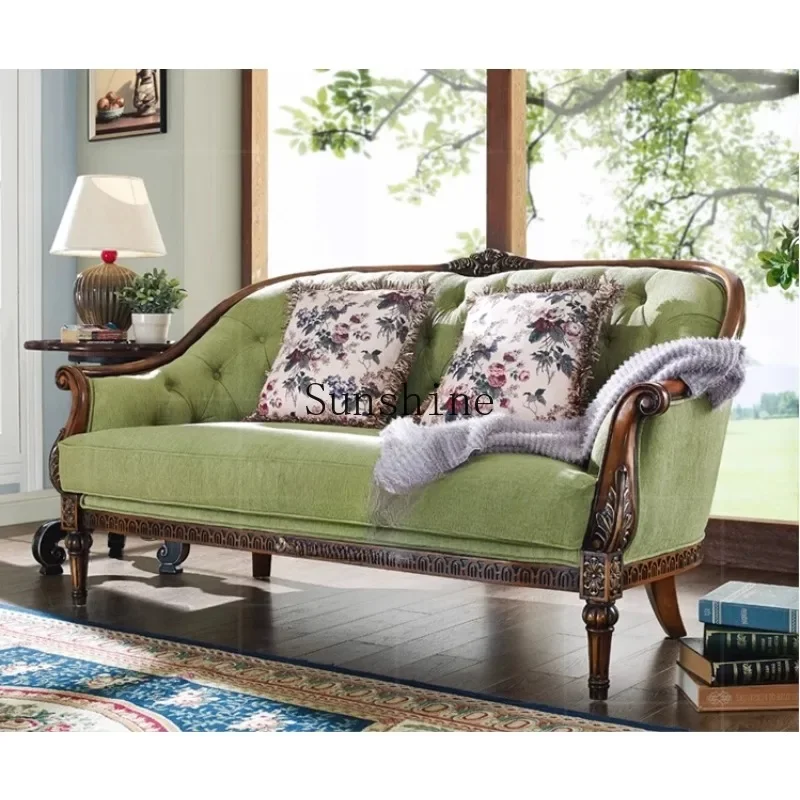 American pastoral neoclassical carved pull buckle fabric solid wood three-person sofa combination FT
American pastoral neoclassical carved pull buckle fabric solid wood three-person sofa combination FT