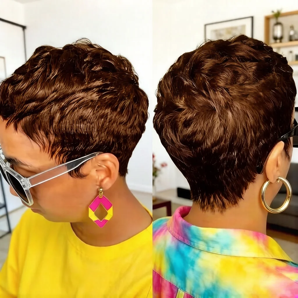 Short Human Hair Wig, Pixie Cut full machine made for Women, Pre Plucked 150% Density for daily use
Short Human Hair Wig, Pixie Cut full machine made for Women, Pre Plucked 150% Density for daily use