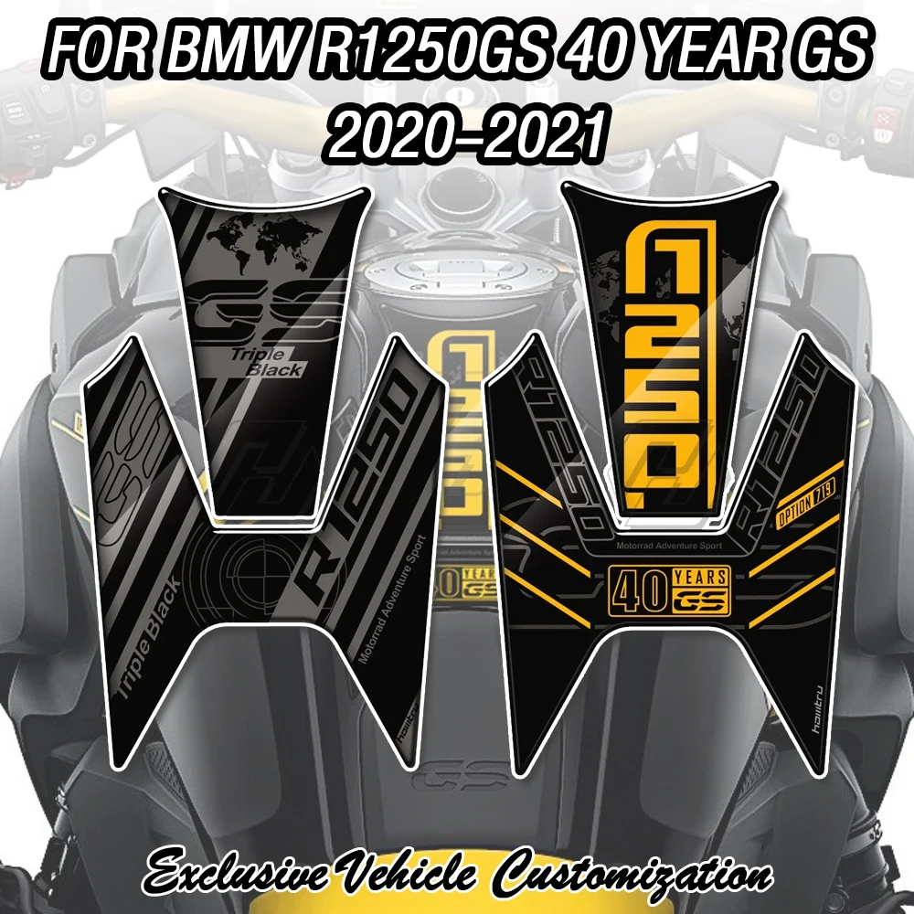 Suitable for 2020-2021 BMW R1250GS 40 GS triple black motorcycle fuel tank pad protection with black and yellow color stickers
Suitable for 2020-2021 BMW R1250GS 40 GS triple black motorcycle fuel tank pad protection with black and yellow color stickers