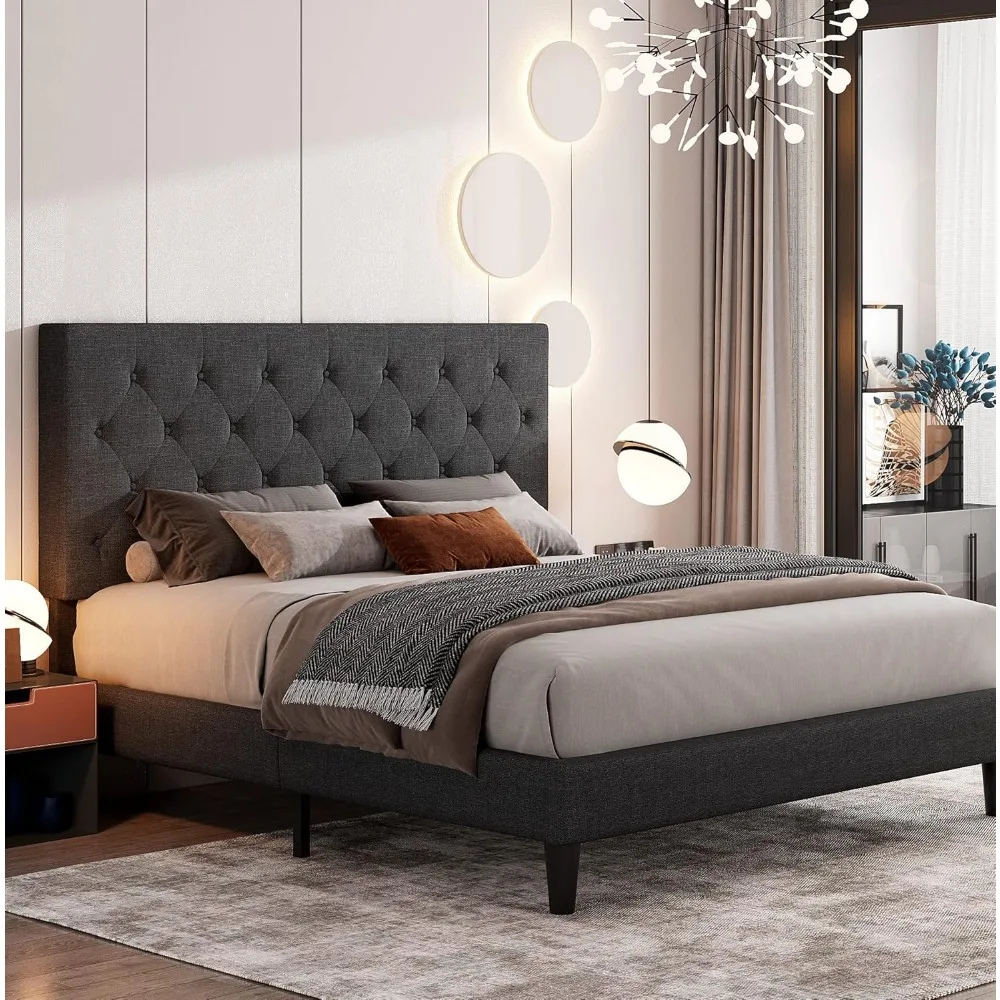 Queen's bed frame, adjustable headboard / fabric upholstered platform bed frame / wooden slatted support / no spring mattress
Queen's bed frame, adjustable headboard / fabric upholstered platform bed frame / wooden slatted support / no spring mattress