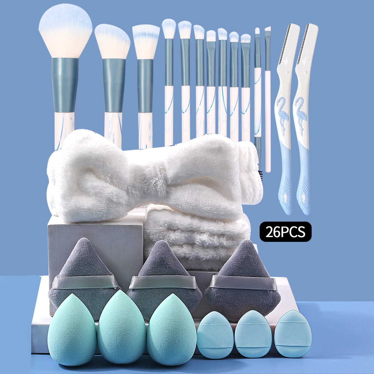 Portable 26pcs Makeup Tools Kit 12pcs Foundation Eyeshadow Concealer Brush Blending Makeup Remover Puff Headband Wristband Gifts
Portable 26pcs Makeup Tools Kit 12pcs Foundation Eyeshadow Concealer Brush Blending Makeup Remover Puff Headband Wristband Gifts
