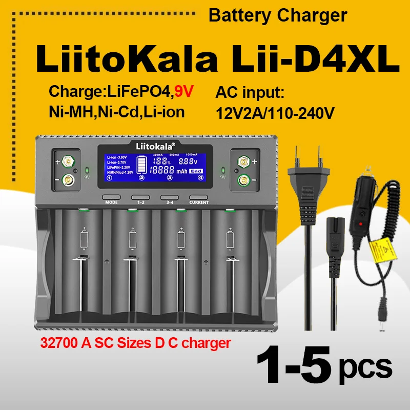 1-5 шт. LiitoKala Lii-D4XL 32700 26650 18650 21700 18500 14500 16340 AA AAA 3,2 В/3,7 В/1,2 В/9 В литий-ионное Ni-MH умное зарядное устройство
1-5 шт. LiitoKala Lii-D4XL 32700 26650 18650 21700 18500 14500 16340 AA AAA 3,2 В/3,7 В/1,2 В/9 В литий-ионное Ni-MH умное зарядное устройство