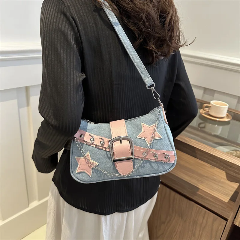 Y2k Hot Girls Denim Shoulder Bags Retro Rivet Star Women's Underarm Bag Portable Female Chain Armpit Bag Small Purse Handbags
Y2k Hot Girls Denim Shoulder Bags Retro Rivet Star Women's Underarm Bag Portable Female Chain Armpit Bag Small Purse Handbags