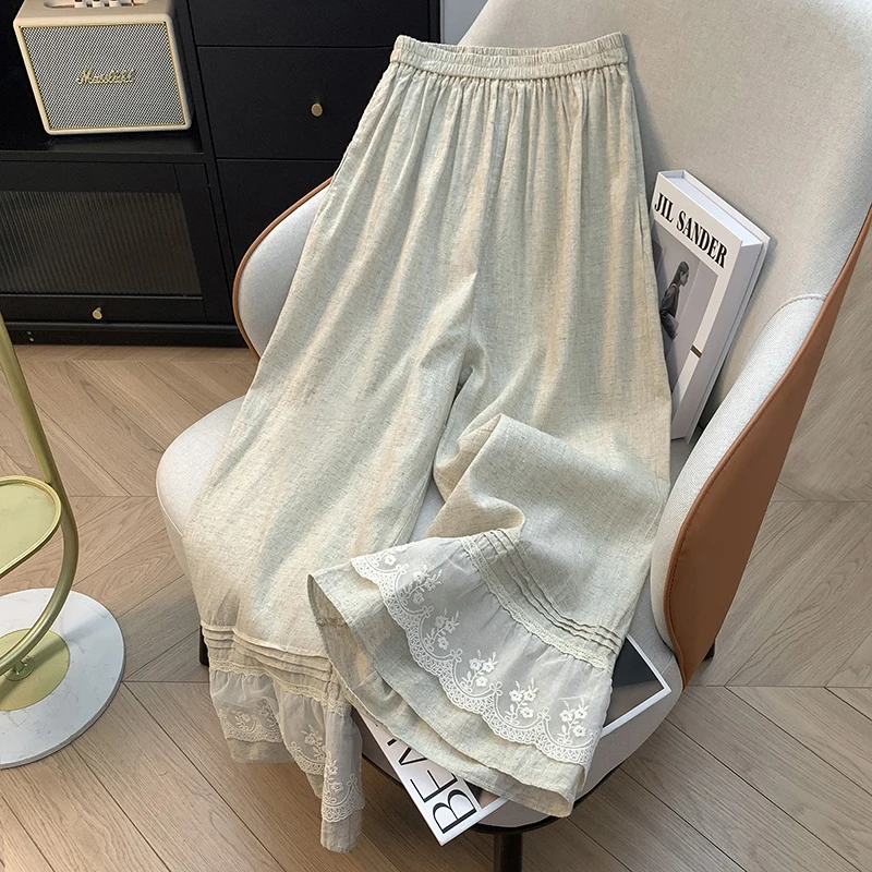 SuperAen Vintage Lace Pants Linen Flared Pants Women's Summer Loose Fungus Edge Wide-leg Pants
SuperAen Vintage Lace Pants Linen Flared Pants Women's Summer Loose Fungus Edge Wide-leg Pants