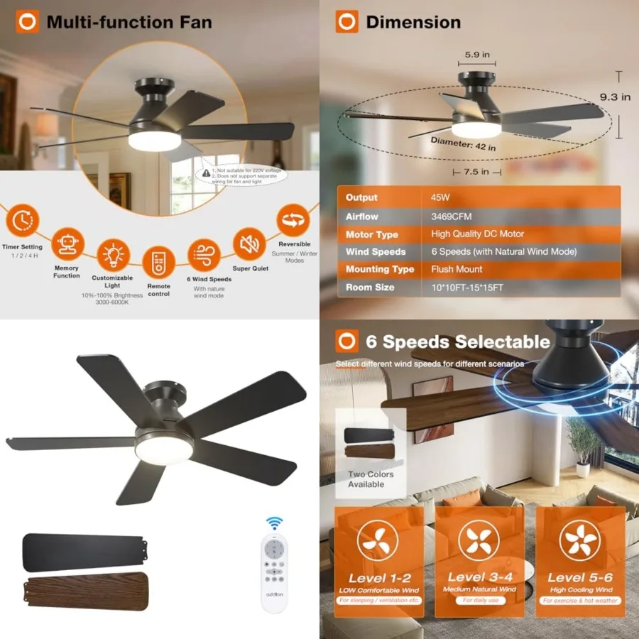 Ceilg Fans with Lights, Low Profile Ceiling Fan with Light and Remote Control, Flush Mount, Reversible, 3CCT, Dimmable, Quiet,
Ceilg Fans with Lights, Low Profile Ceiling Fan with Light and Remote Control, Flush Mount, Reversible, 3CCT, Dimmable, Quiet,