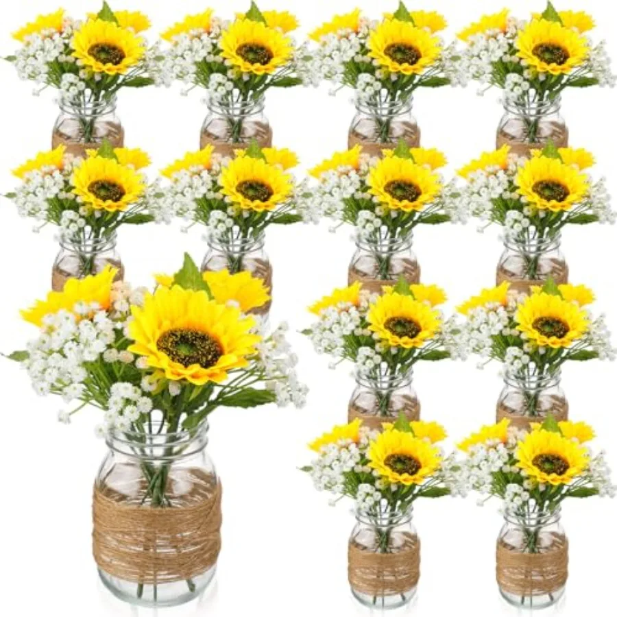 Pcs/ 12 Set Mason Jar Table Centerpiece Mason Jar Vases Faux Floral with Rope Boho Rustic Flower Table Decoration for Reception
Pcs/ 12 Set Mason Jar Table Centerpiece Mason Jar Vases Faux Floral with Rope Boho Rustic Flower Table Decoration for Reception
