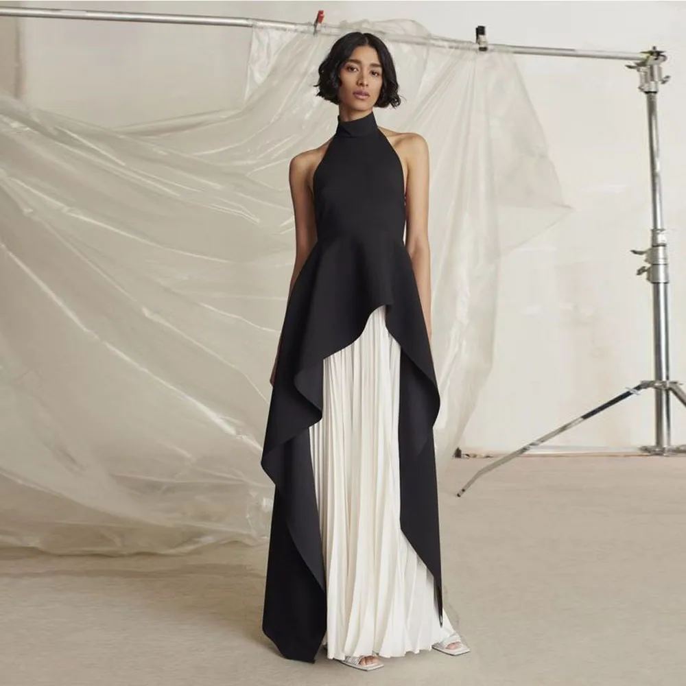 Couture Black And White Pleated Long Formal Party Dresses High Collar Modest Contrast Colored Eveing Dresses
Couture Black And White Pleated Long Formal Party Dresses High Collar Modest Contrast Colored Eveing Dresses