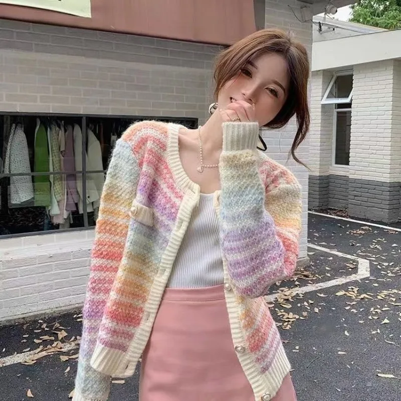 Multicolor Striped Knitting Cardigan Coat Women Autumn Winter Fashion Long Sleeve Sweater Cute Sweet All-match Knitwear Tops
Multicolor Striped Knitting Cardigan Coat Women Autumn Winter Fashion Long Sleeve Sweater Cute Sweet All-match Knitwear Tops