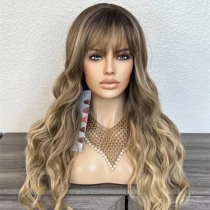 Ombre Blonde Brown Balayage Luxury Synthetic Lace Front Wig with Bangs Women's Wig Party Daily Wigs 28 Inch Long Body Wave Wig
Ombre Blonde Brown Balayage Luxury Synthetic Lace Front Wig with Bangs Women's Wig Party Daily Wigs 28 Inch Long Body Wave Wig