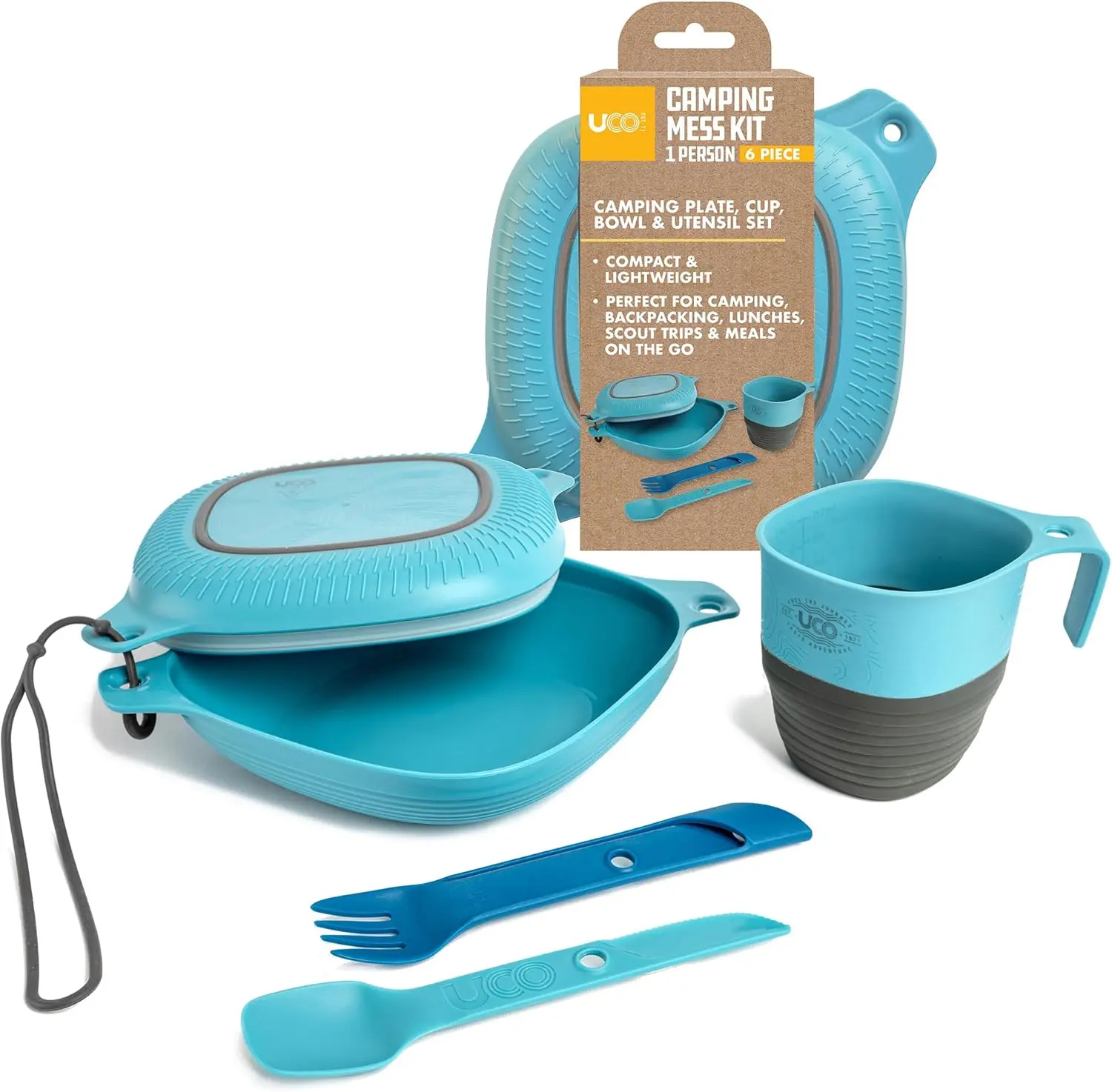Camping Mess Kit with Bowl, Plate, Collapsible Cup, and Spork Set
Camping Mess Kit with Bowl, Plate, Collapsible Cup, and Spork Set