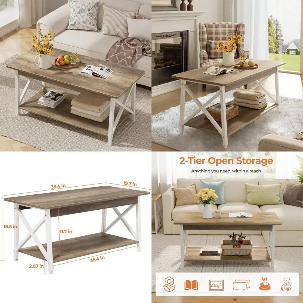 Rustic Industrial 39.4 Round Living Room Coffee Table with 2-Tier Storage Shelves, White Gray Wash, Easy Assembly
Rustic Industrial 39.4 Round Living Room Coffee Table with 2-Tier Storage Shelves, White Gray Wash, Easy Assembly