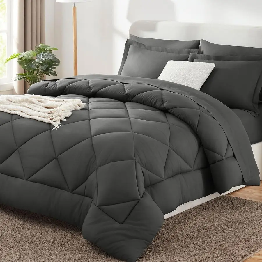 Queen Comforter Set Dark Grey Bed in a Bag Queen Size 7 Pieces, Luxury Soft Bed Set for All Seasons, Bedding Set with Comforter,
Queen Comforter Set Dark Grey Bed in a Bag Queen Size 7 Pieces, Luxury Soft Bed Set for All Seasons, Bedding Set with Comforter,