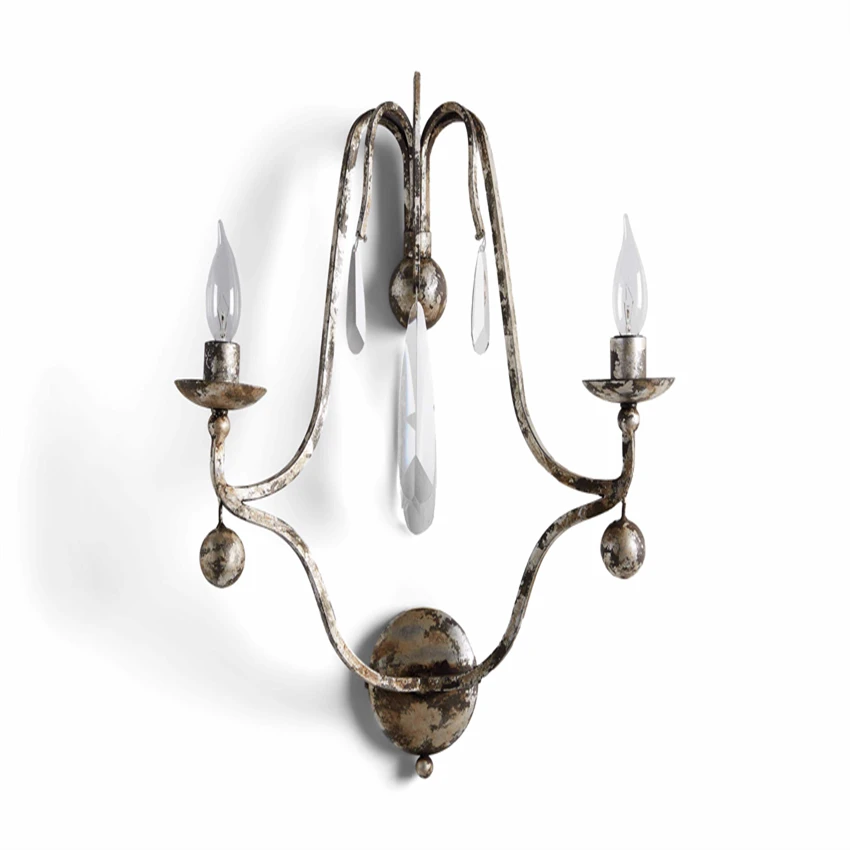 American vintage lacquered iron distressed wall lamps French living room bedroom dining room candle holder crystal sconces light
American vintage lacquered iron distressed wall lamps French living room bedroom dining room candle holder crystal sconces light