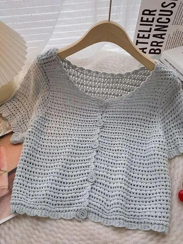 Summer New Hollow out Knitted Short Sleeve Open Cardigan Women's Soft Loose Fit UV Protection Net Weave Top Short Length
Summer New Hollow out Knitted Short Sleeve Open Cardigan Women's Soft Loose Fit UV Protection Net Weave Top Short Length