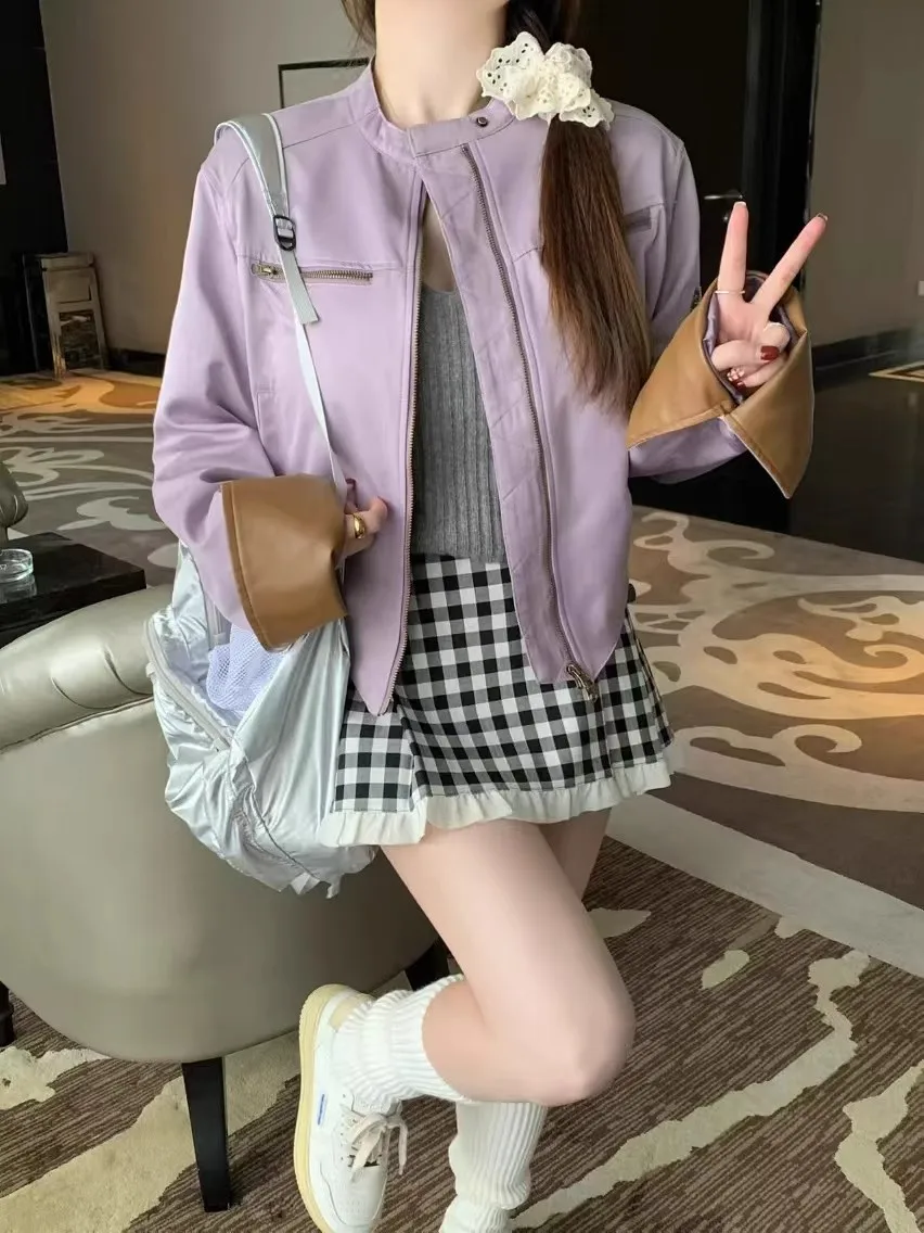 Autumn Winter Loose Fit aron Color Blo PU Leather Jaet Women's ort Outerwear Street Sle Purple Brown Slimming Top
Autumn Winter Loose Fit aron Color Blo PU Leather Jaet Women's ort Outerwear Street Sle Purple Brown Slimming Top