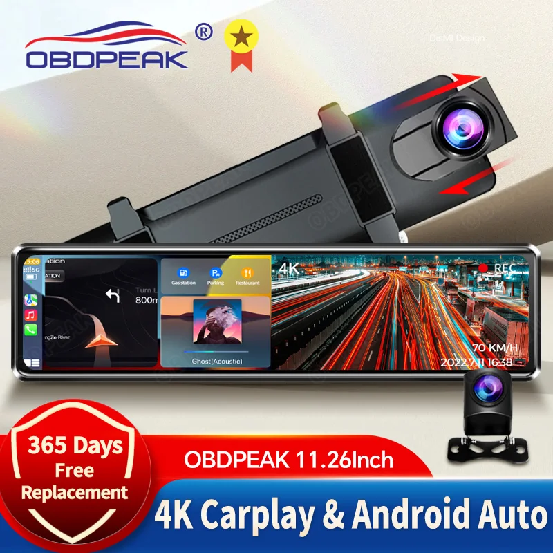 Автомобильный видеорегистратор OBDPEAK K4, 11,26 дюйма, Android, 4K, 2160P, Wi-Fi, зеркало заднего вида, Автомобильный видеорегистратор, GPS-навигация, видеорегистратор с двойным объективом
Автомобильный видеорегистратор OBDPEAK K4, 11,26 дюйма, Android, 4K, 2160P, Wi-Fi, зеркало заднего вида, Автомобильный видеорегистратор, GPS-навигация, видеорегистратор с двойным объективом