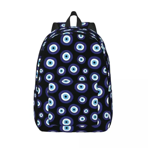 Greek Amulet Evil Eye Pattern Canvas Backpacks for Men School College Student Bookbag Fits 15 Inch Laptop Nazar Lucky Charm Bags