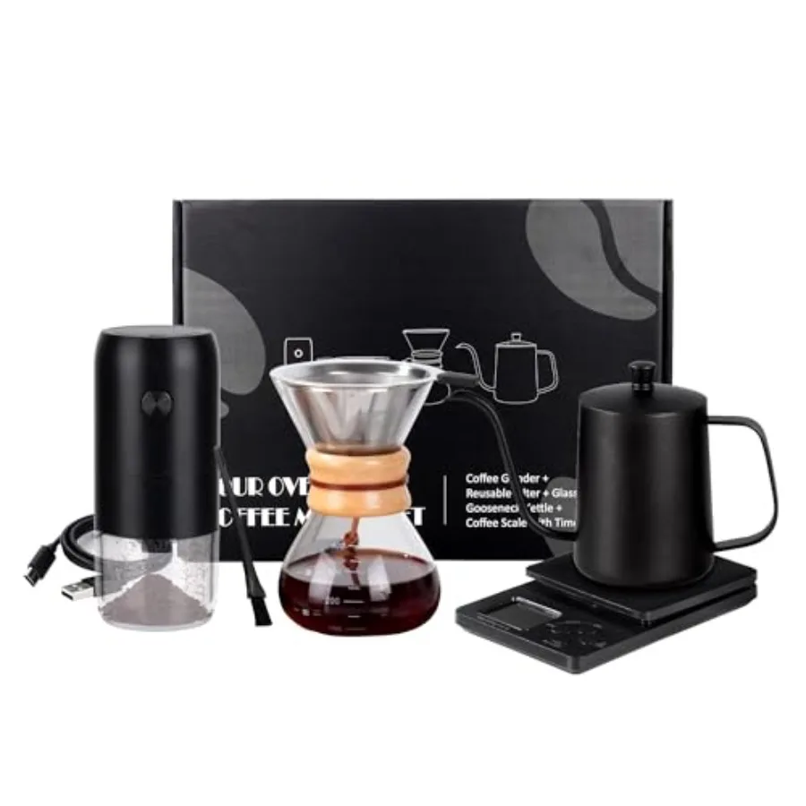 Pour Over Coffee Dripper Set with Electric Grinder All-in-One Hand Drip Coffee Maker in Stainless Steel and Black Perfect for H
Pour Over Coffee Dripper Set with Electric Grinder All-in-One Hand Drip Coffee Maker in Stainless Steel and Black Perfect for H