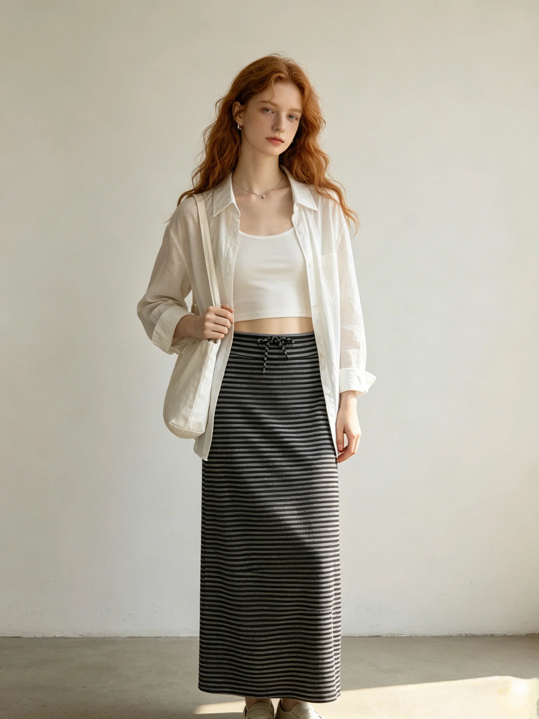 Ladies High Waist A-Line Midi Skirt Korean Style Striped Belted Draped Skin-friendly Breathable Commute Slimming Long Skirt
Ladies High Waist A-Line Midi Skirt Korean Style Striped Belted Draped Skin-friendly Breathable Commute Slimming Long Skirt