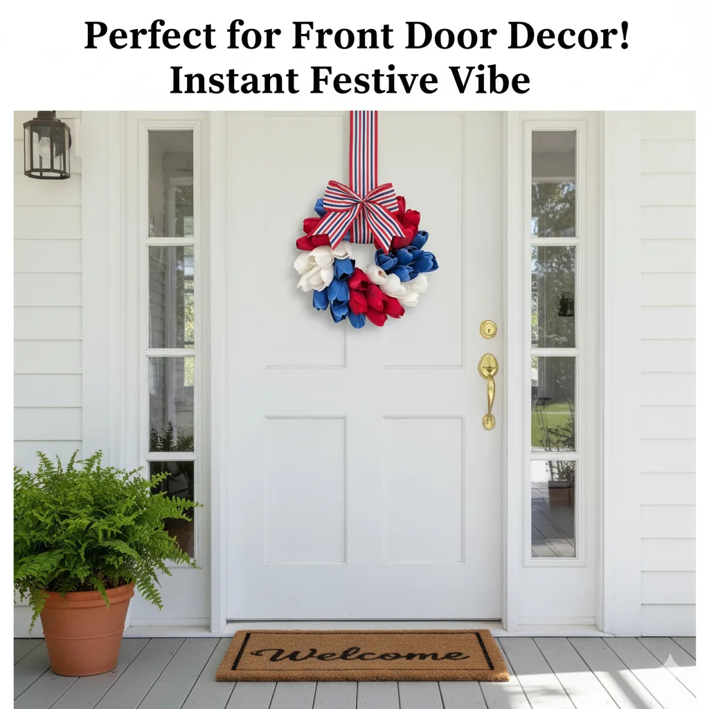 Patriotic 4th Of July Tulip Wreath Red White Blue Artificial Flower Wreath For Front Door Porch Independence Day Home Decor
Patriotic 4th Of July Tulip Wreath Red White Blue Artificial Flower Wreath For Front Door Porch Independence Day Home Decor