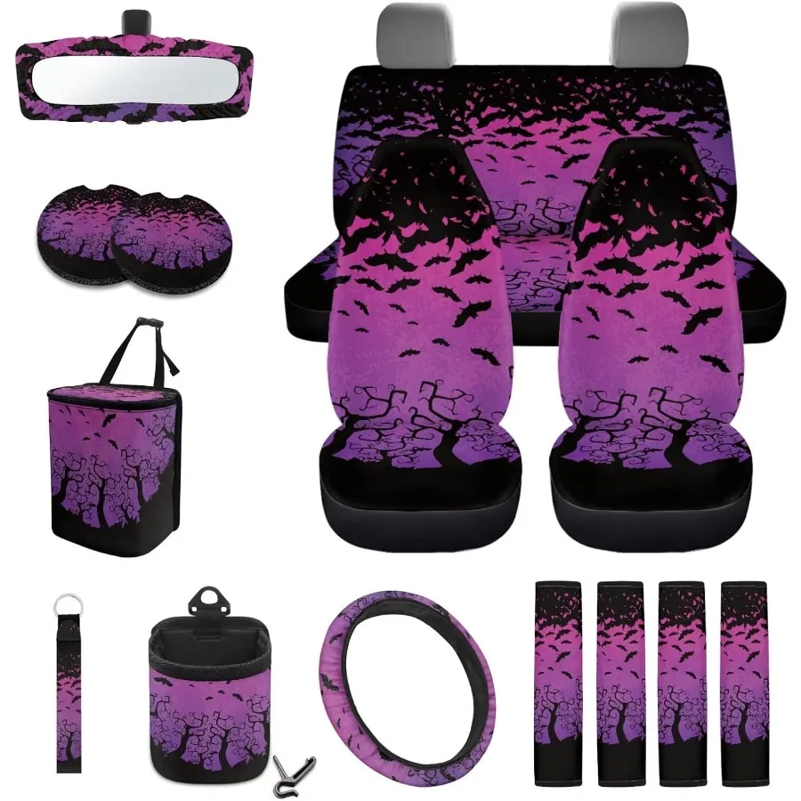 Фиолетовый принт летучей мыши, 15 шт., чехлы на автомобильные сиденья, полный комплект, чехлы на сиденья с высокой спинкой и чехлом на руль, накладки на ремни безопасности внутри
Фиолетовый принт летучей мыши, 15 шт., чехлы на автомобильные сиденья, полный комплект, чехлы на сиденья с высокой спинкой и чехлом на руль, накладки на ремни безопасности внутри