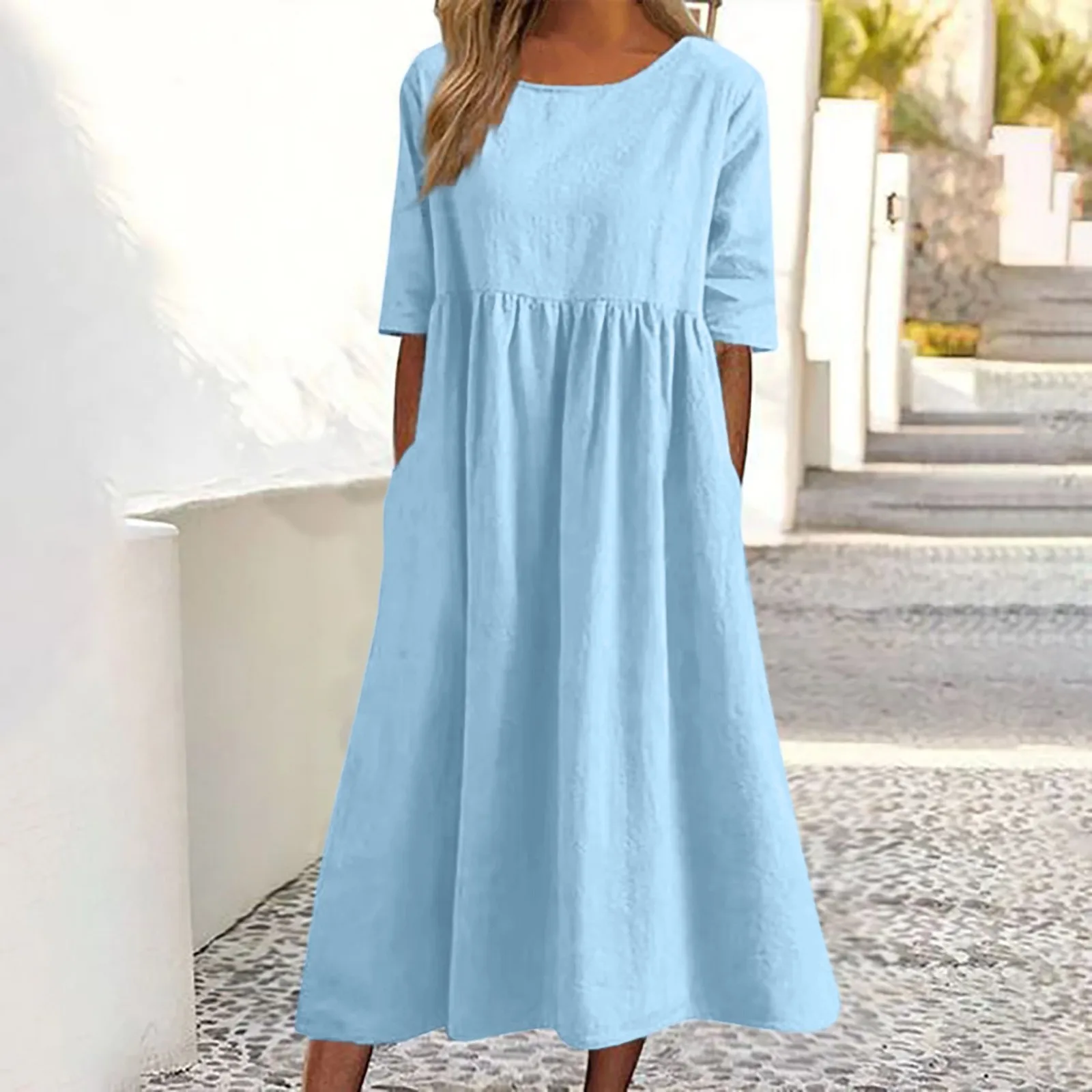 Summer Casual Women Loose Maxi Dress Solid Color Short Sleeve O-Neck Pocket Long Dress Holiday Beach Dress Vestidos Female Robes
Summer Casual Women Loose Maxi Dress Solid Color Short Sleeve O-Neck Pocket Long Dress Holiday Beach Dress Vestidos Female Robes