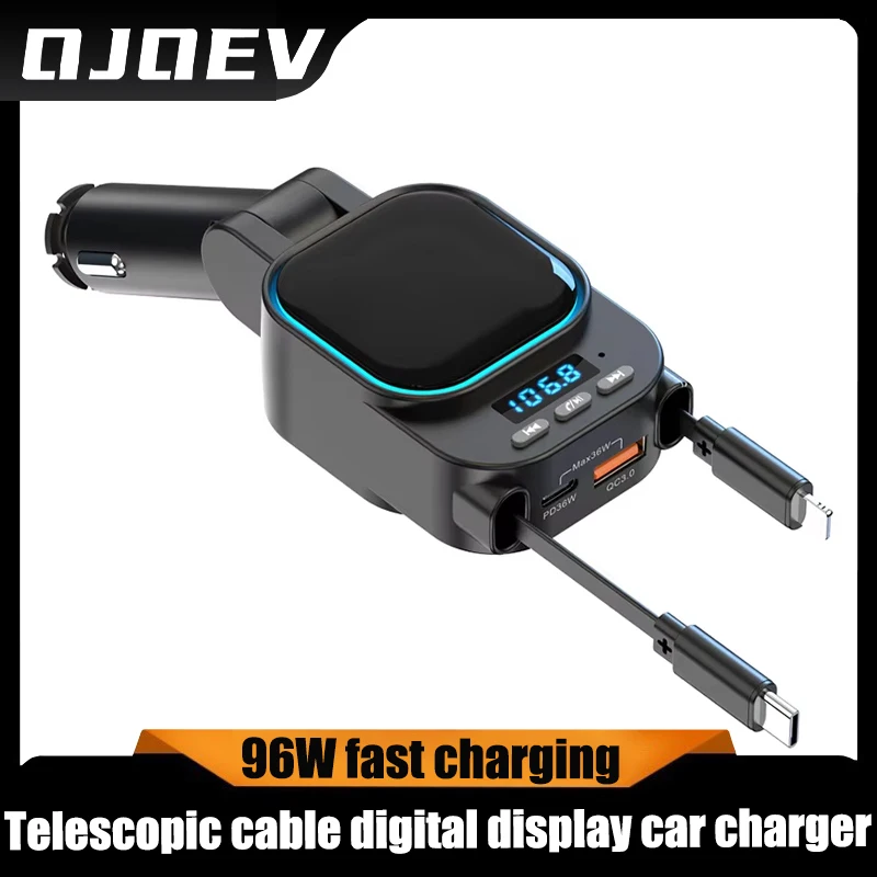 SC07 telescopic cable digital display fast charging car charger one for four 96W fast charging car charger
SC07 telescopic cable digital display fast charging car charger one for four 96W fast charging car charger
