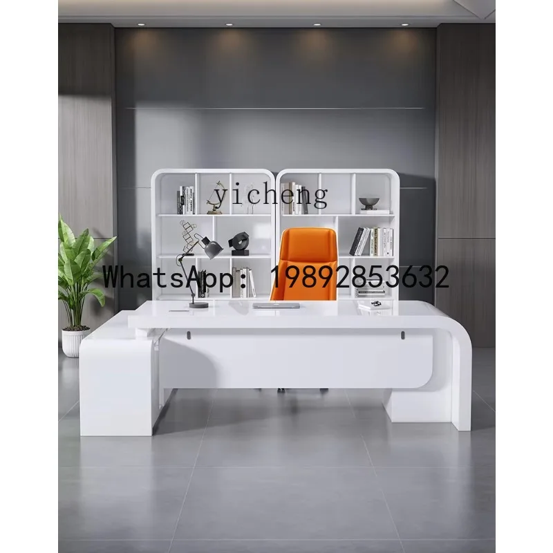 X2 white paint fashionable office boss table simple modern president table manager class table and chair combination
X2 white paint fashionable office boss table simple modern president table manager class table and chair combination