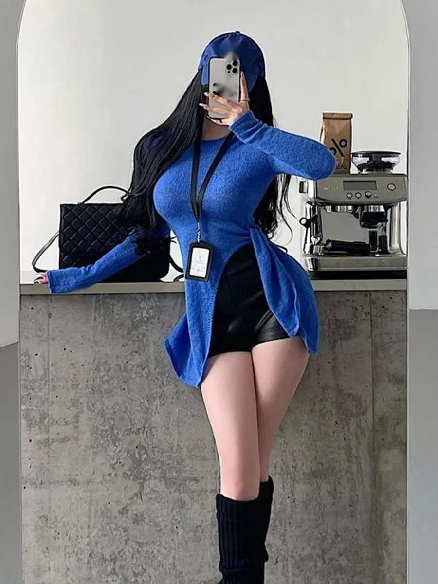 Pure Desire Круглый вырез Нерегулярный подол Шнуровка на высокой талии Тонкий низ Вязаный свитер Топ Милые модные женские топы Корейский 3QT9 
Pure Desire Круглый вырез Нерегулярный подол Шнуровка на высокой талии Тонкий низ Вязаный свитер Топ Милые модные женские топы Корейский 3QT9