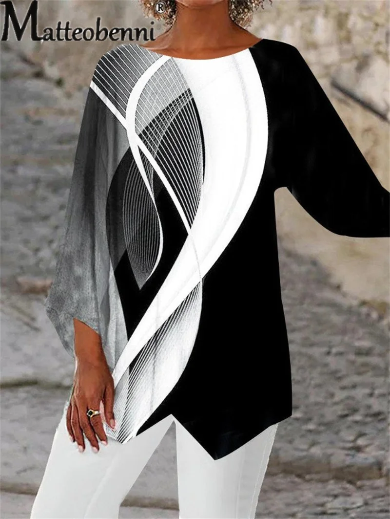 Summer Fashion Geometry Print Seven-part Sleeve T-Shirt Female Streetwear Casual Loose Irregular Hem O Neck Tees Women's Tops 23
Summer Fashion Geometry Print Seven-part Sleeve T-Shirt Female Streetwear Casual Loose Irregular Hem O Neck Tees Women's Tops 23