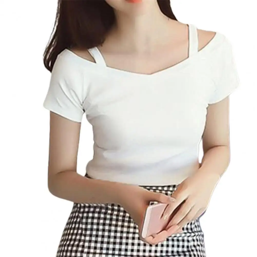 Off Shoulder Sling Short Sleeve Women T-shirt Summer Solid Color Slim Pullover Top Streetwear Women's T-Shirt Short sleeve tee
Off Shoulder Sling Short Sleeve Women T-shirt Summer Solid Color Slim Pullover Top Streetwear Women's T-Shirt Short sleeve tee