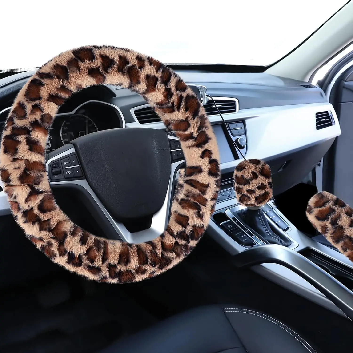 Universal Fuzzy Car Steering Wheel Cover Set with Handbrake & Gear Shift Covers, Warm Fluffy Leopard Design for Winter Driving
Universal Fuzzy Car Steering Wheel Cover Set with Handbrake & Gear Shift Covers, Warm Fluffy Leopard Design for Winter Driving
