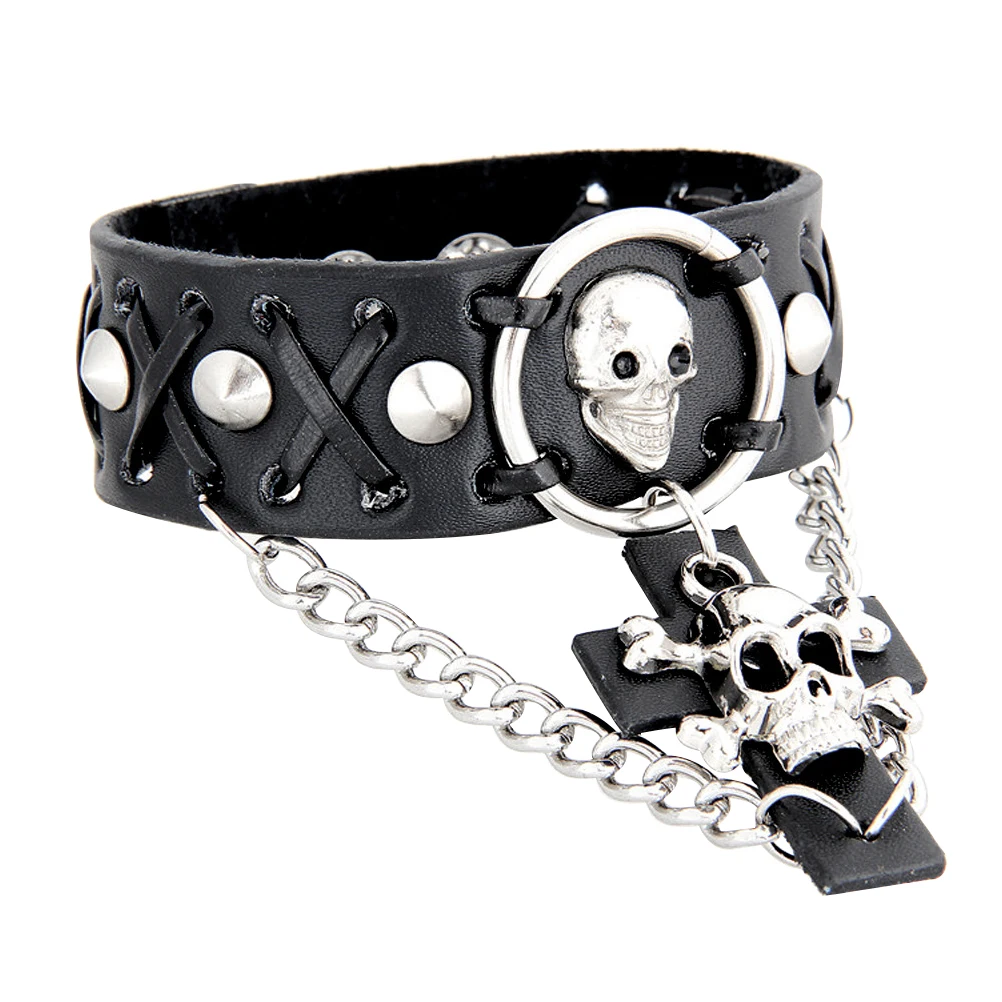 Bracelet Gothic Layer Cowhide Punk Style Wrist Adornment Distinctive Skull Design Durable Long Use Halloween
Bracelet Gothic Layer Cowhide Punk Style Wrist Adornment Distinctive Skull Design Durable Long Use Halloween
