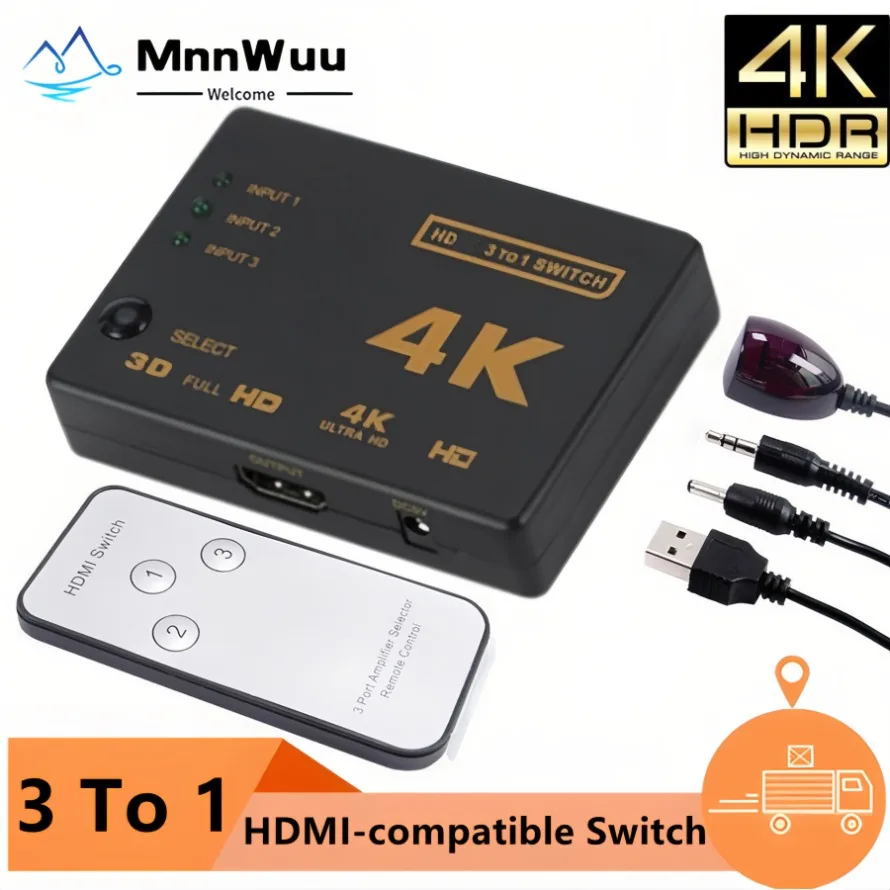 4K HDMI-compatible Switch With IR Remote Control 3 in 1 Out HDMI-compatible Switches 3 Port VIdeo Switcher For DVD HDTV Xbox PS4
4K HDMI-compatible Switch With IR Remote Control 3 in 1 Out HDMI-compatible Switches 3 Port VIdeo Switcher For DVD HDTV Xbox PS4