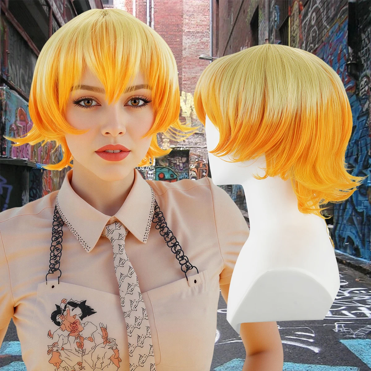 Blonde to Orange Gradient Short Synthetic Wig, Anime Style Hair for Cosplay, Halloween and Themed Parties
Blonde to Orange Gradient Short Synthetic Wig, Anime Style Hair for Cosplay, Halloween and Themed Parties