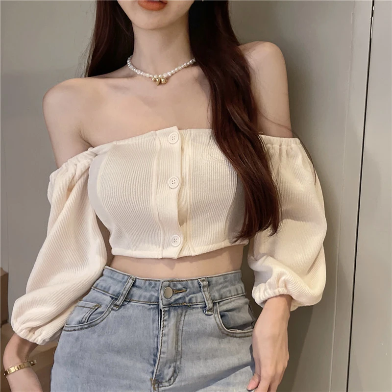 Sexy One-Shoulder Short Shirt Women's Long Sleeve Design Sensual Korean Style Commute Fashion Pure Color Button Detail
Sexy One-Shoulder Short Shirt Women's Long Sleeve Design Sensual Korean Style Commute Fashion Pure Color Button Detail