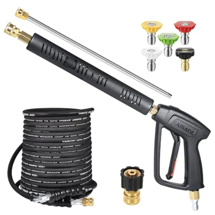 Long Pressure Washer Gun and Hose Kit Rubber 50 FT Steel Braided Power Washer Hose with 3/8" Swivel Quick Connect and M22 Adapt
Long Pressure Washer Gun and Hose Kit Rubber 50 FT Steel Braided Power Washer Hose with 3/8" Swivel Quick Connect and M22 Adapt