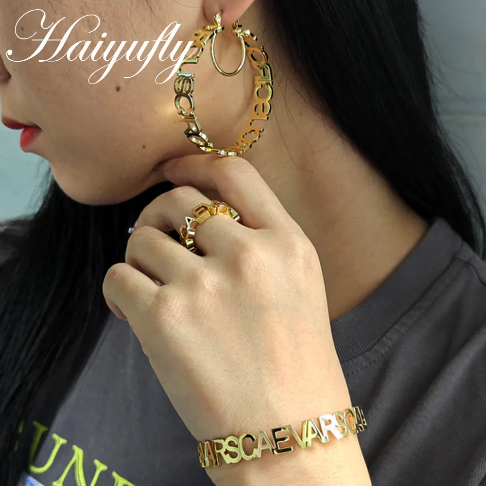 Haiyufly Custom Name Bracelet Hoop Earring Ring Stainless Steel Jewelry Set for Women High Quality Personalized Birthday Gift
Haiyufly Custom Name Bracelet Hoop Earring Ring Stainless Steel Jewelry Set for Women High Quality Personalized Birthday Gift