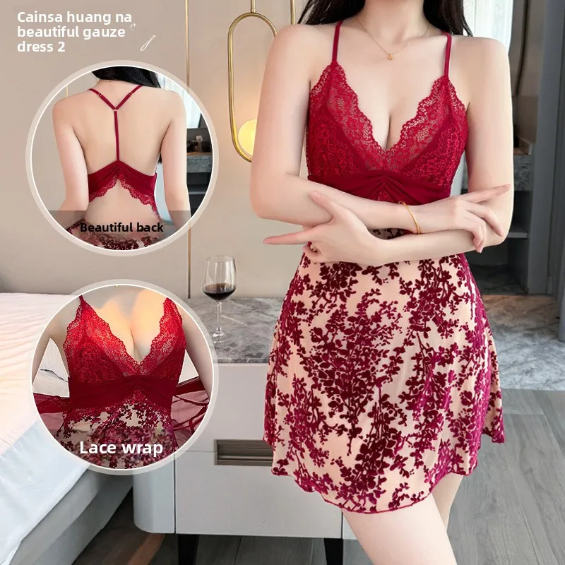 Velvet Nightdress French Style Strap Pajama Set with Chest Pad Lace
Velvet Nightdress French Style Strap Pajama Set with Chest Pad Lace