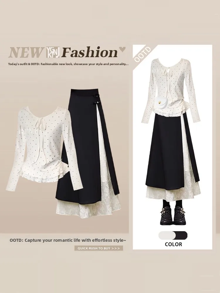 Ele Pure Desire Chinese Sle Long Sve Polka Dot Ruffle Hem Blouse And Skirt Two Piece Set Slim Fit Spring Faion
Ele Pure Desire Chinese Sle Long Sve Polka Dot Ruffle Hem Blouse And Skirt Two Piece Set Slim Fit Spring Faion