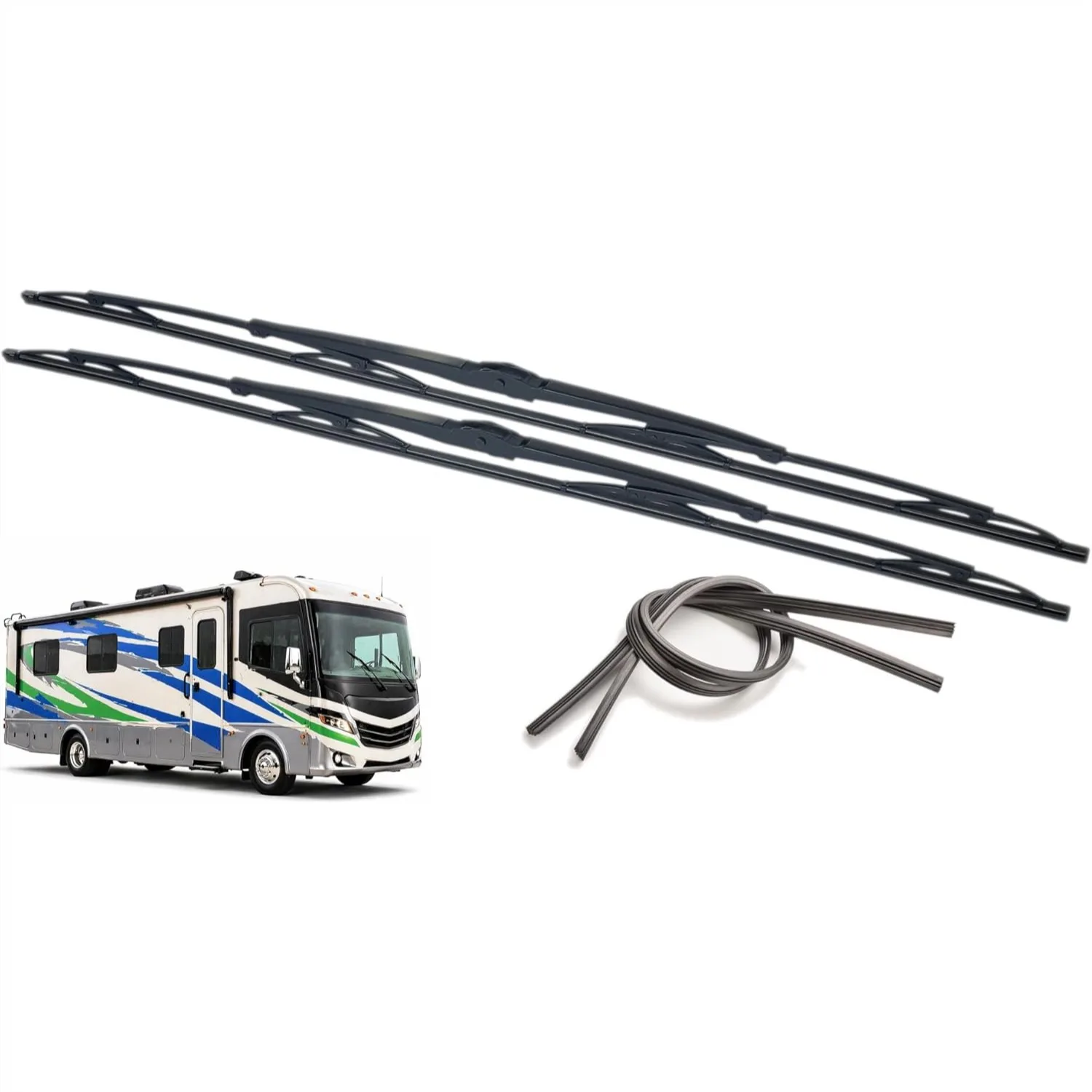 32" RV Windshield Wiper Blades, Set of 2, Fits 9mm & 12mm J-Hook Arms, Heavy Duty for Class A Motorhomes
32" RV Windshield Wiper Blades, Set of 2, Fits 9mm & 12mm J-Hook Arms, Heavy Duty for Class A Motorhomes