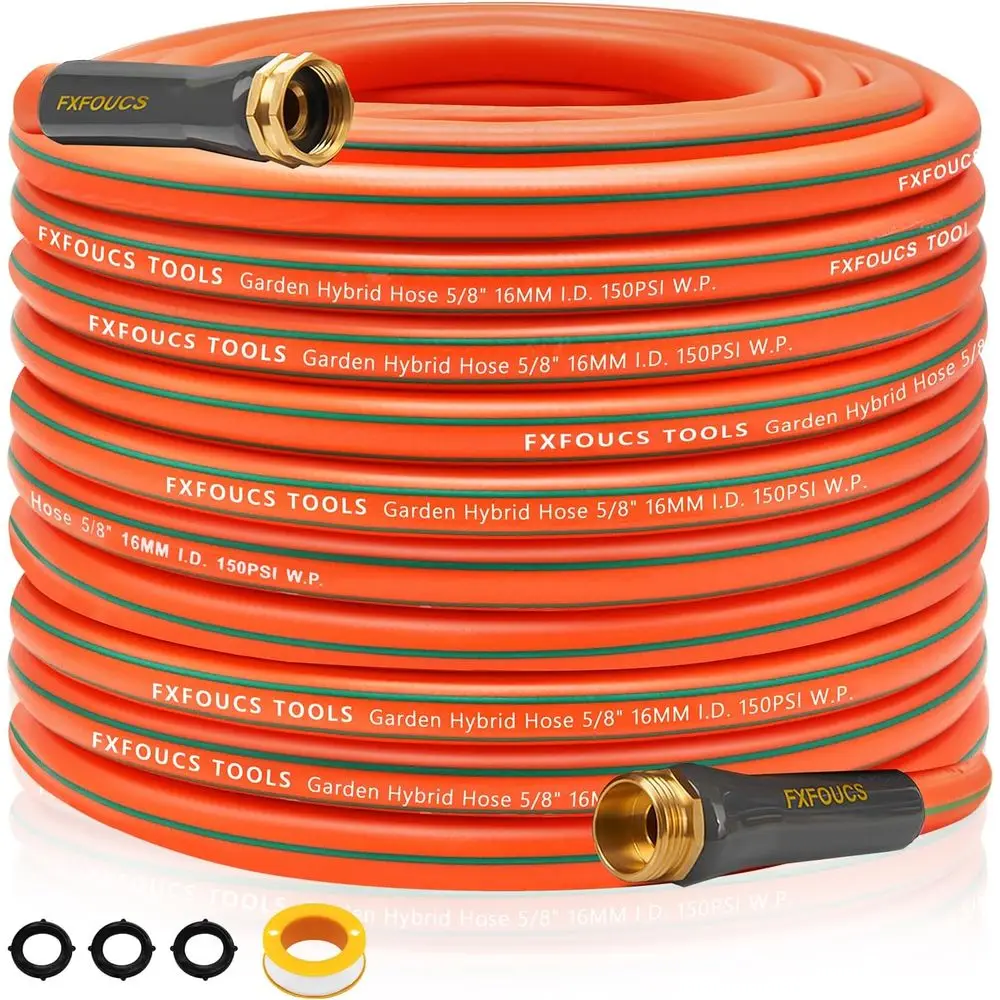Durable 5/8 Flexible Garden Hose with 600 PSI, Swivel Handle, and Copper Fittings - Orange, 100ft
Durable 5/8 Flexible Garden Hose with 600 PSI, Swivel Handle, and Copper Fittings - Orange, 100ft