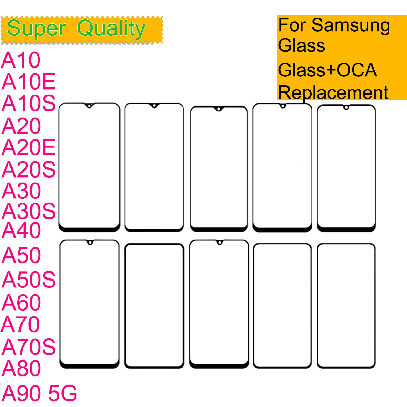 Для Samsung Galaxy A10S A20S A30S A40S A50S A70S A10 A10E A20 A20E A30 A40 A50 A60 A80 A90 5G Стеклянная панель сенсорного экрана с OCA
Для Samsung Galaxy A10S A20S A30S A40S A50S A70S A10 A10E A20 A20E A30 A40 A50 A60 A80 A90 5G Стеклянная панель сенсорного экрана с OCA