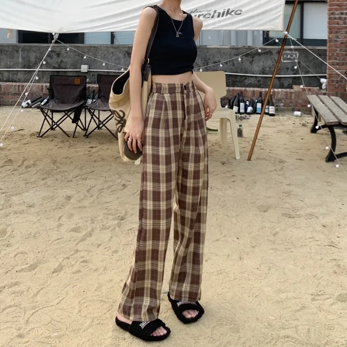 4XL Plus Size Spring Summer Casual High Waist Wide Leg Plaid Pants For Women Streetwear Straight Loose Long Pants Lady Trousers
4XL Plus Size Spring Summer Casual High Waist Wide Leg Plaid Pants For Women Streetwear Straight Loose Long Pants Lady Trousers