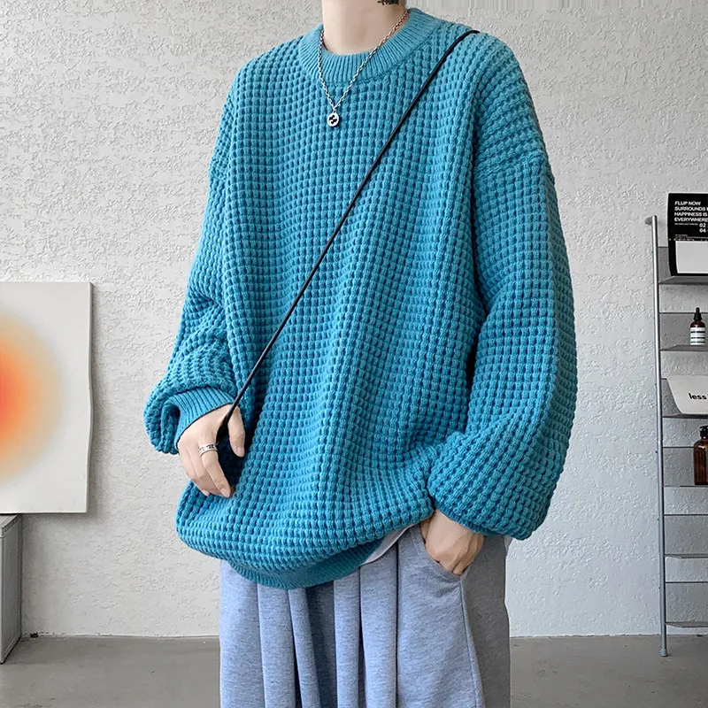 Синий корейский мужской свитер с ажурным узором, повседневный, свободного кроя, с длинными рукавами, вязаный, для осеннего сезона, для многослойных образов
Синий корейский мужской свитер с ажурным узором, повседневный, свободного кроя, с длинными рукавами, вязаный, для осеннего сезона, для многослойных образов